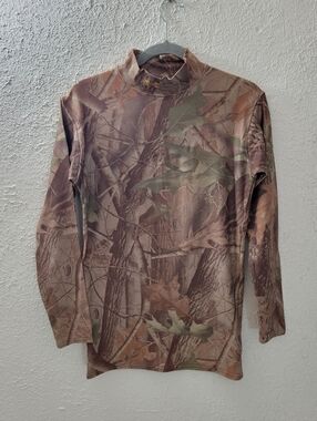 Under Armour Camo Mens Compression Shirt Sz L Hunting High Neck Long Sleeved